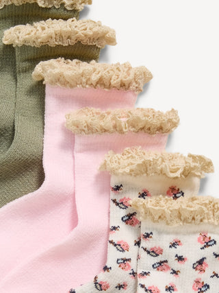 Calcetines tejido waffle con puño con volantes, paquete de 3, para niños pequeños y bebés.