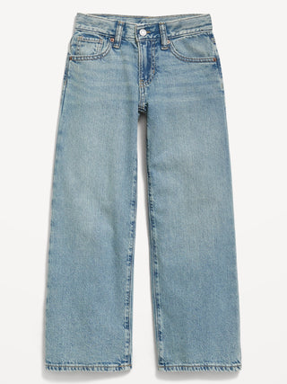 Jeans holgados de tiro bajo y pierna ancha para niñas.