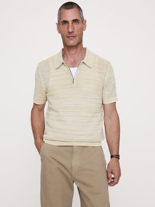 Cotton-Linen Mesh Zip Polo.