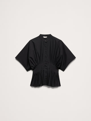 Cotton Poplin Pleated-Waist Top.