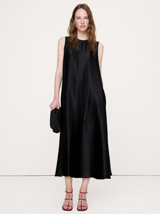 Aurelia Italian Satin Sleeveless Trapeze Dress.