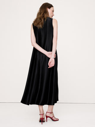 Aurelia Italian Satin Sleeveless Trapeze Dress.
