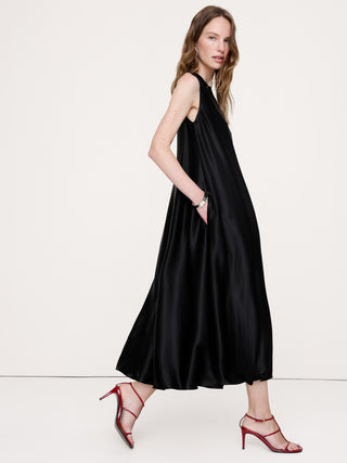 Aurelia Italian Satin Sleeveless Trapeze Dress.