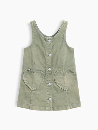Vestido Recto De Mezclilla Con Bolsillo En Forma De Corazón Para Bebés Y Niños Pequeños.