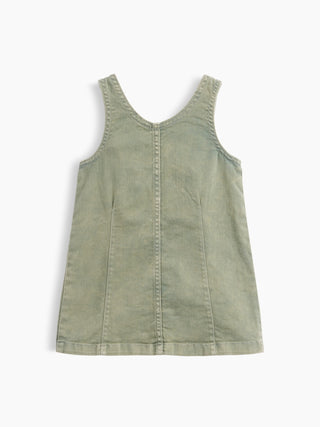 Vestido Recto De Mezclilla Con Bolsillo En Forma De Corazón Para Bebés Y Niños Pequeños.