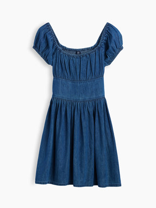Vestido de mezclilla de manga abullonada para niños.