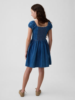 Vestido de mezclilla de manga abullonada para niños.