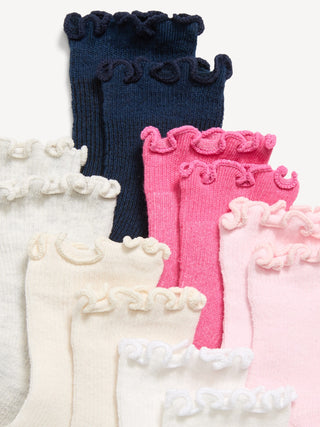 Pack de 6 pares de calcetines de cuello con volante para niños pequeños y bebés.