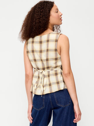 Sleeveless V-Neck Tie-Back Top.