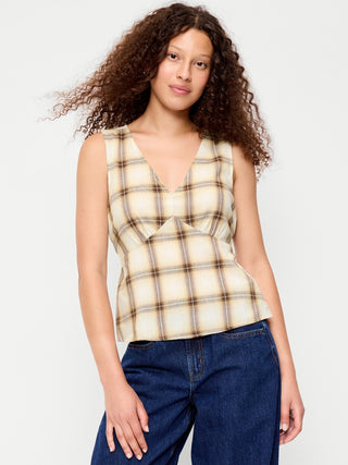 Sleeveless V-Neck Tie-Back Top.