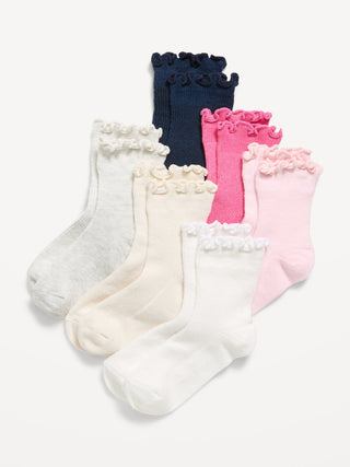 Pack de 6 pares de calcetines de cuello con volante para niños pequeños y bebés.