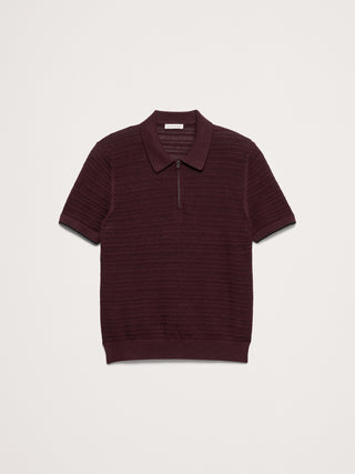Cotton-Linen Mesh Zip Polo.