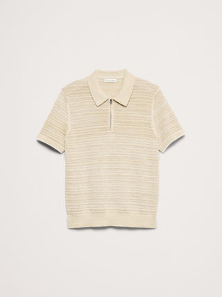 Cotton-Linen Mesh Zip Polo.