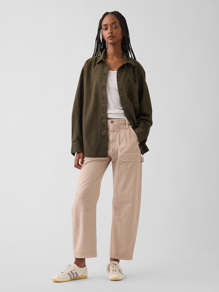Mid Rise Barrel Utility Ankle Pants.