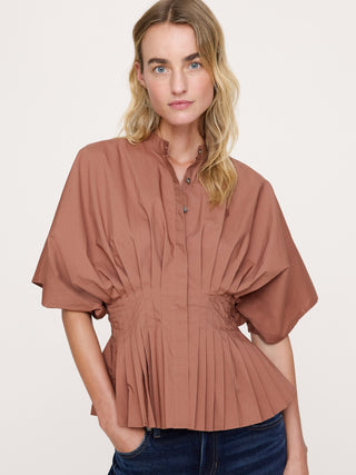 Cotton Poplin Pleated-Waist Top.