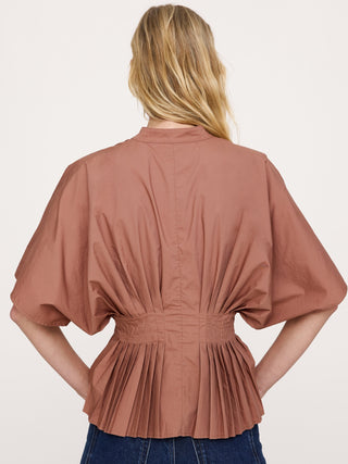 Cotton Poplin Pleated-Waist Top.