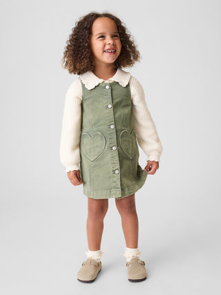 Vestido Recto De Mezclilla Con Bolsillo En Forma De Corazón Para Bebés Y Niños Pequeños.