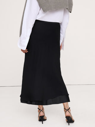 Layered Georgette-Satin Maxi Skirt.