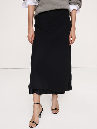 Layered Georgette-Satin Maxi Skirt.
