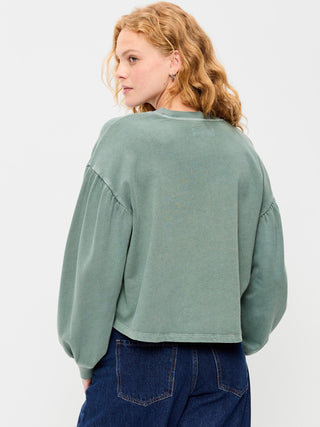 SoComfy Oversized Puff-Sleeve Cropped Sweatshirt.