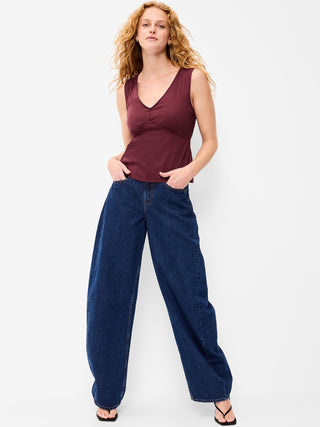 Sleeveless V-Neck Tie-Back Top.