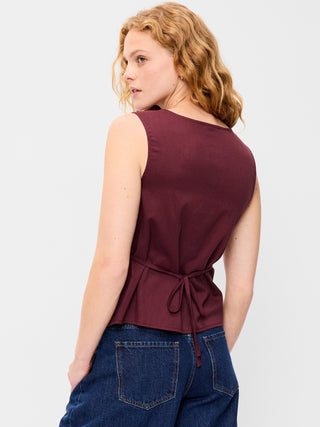 Sleeveless V-Neck Tie-Back Top.