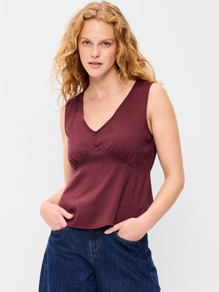 Sleeveless V-Neck Tie-Back Top.