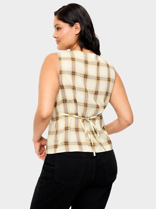 Sleeveless V-Neck Tie-Back Top.