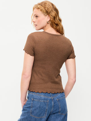 Fitted Waffle-Knit Cropped T-Shirt.