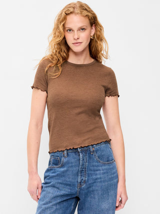 Fitted Waffle-Knit Cropped T-Shirt.