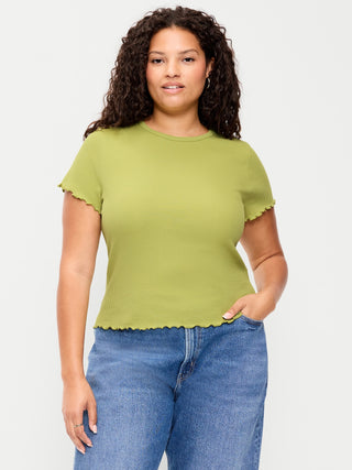 Camiseta Cuello Redondo con Borde Ondulado