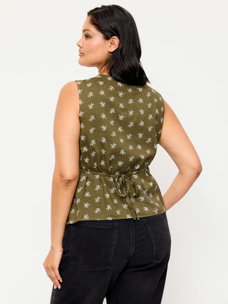 Sleeveless V-Neck Tie-Back Top.