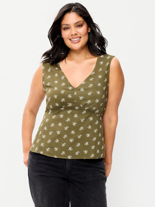 Sleeveless V-Neck Tie-Back Top.