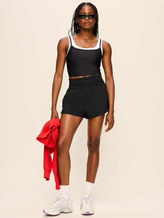 Extra High-Waisted Crinkle Run Shorts -- 3-inch inseam.