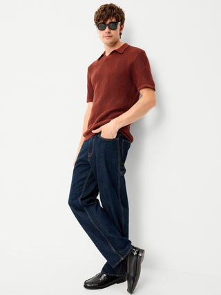 Mixed-Stitch Polo Sweater.