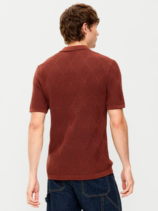 Mixed-Stitch Polo Sweater.