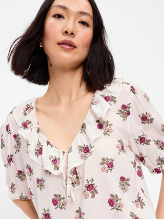 Ruffle Collar Tie-Front Top.