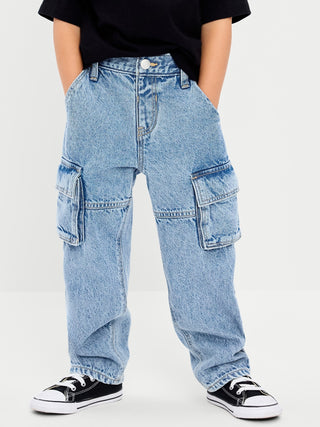 Jeans cargo super holgados de pierna de barril para niños pequeños.