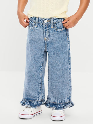 High-Waisted Super Baggy Ruffled Wide-Leg Jeans for Girls.