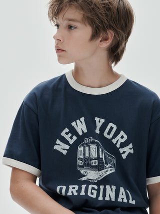Camiseta Infantil Con Estampado De Ringer Relaxed New York.