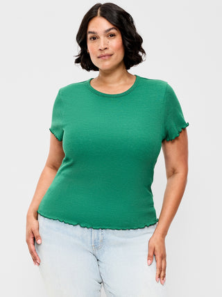 Fitted Waffle-Knit Cropped T-Shirt.