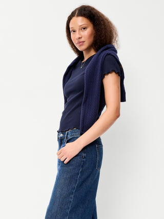 Fitted Waffle-Knit Cropped T-Shirt.