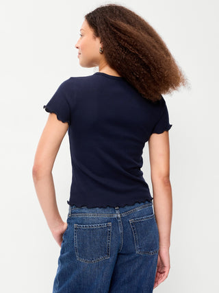Fitted Waffle-Knit Cropped T-Shirt.
