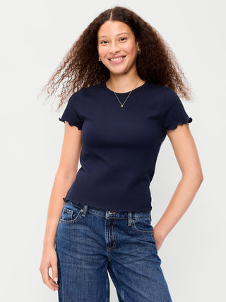Fitted Waffle-Knit Cropped T-Shirt.