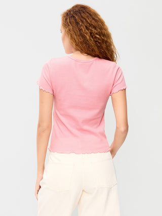 Camiseta Cuello Redondo con Borde Ondulado