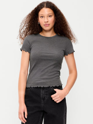 Camiseta Cuello Redondo con Borde Ondulado