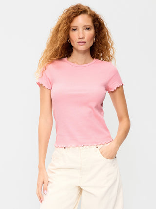 Camiseta Cuello Redondo con Borde Ondulado