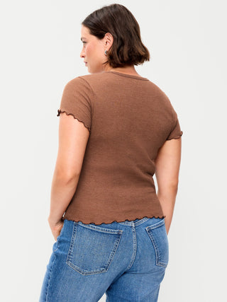 Fitted Waffle-Knit Cropped T-Shirt.