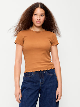 Camiseta Cuello Redondo con Borde Ondulado