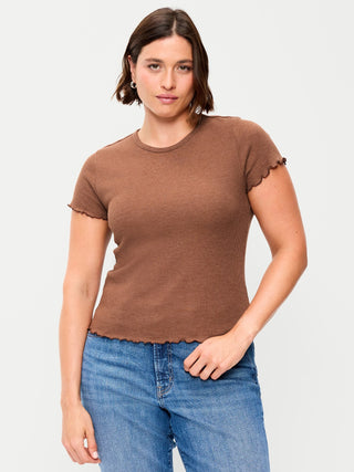 Fitted Waffle-Knit Cropped T-Shirt.